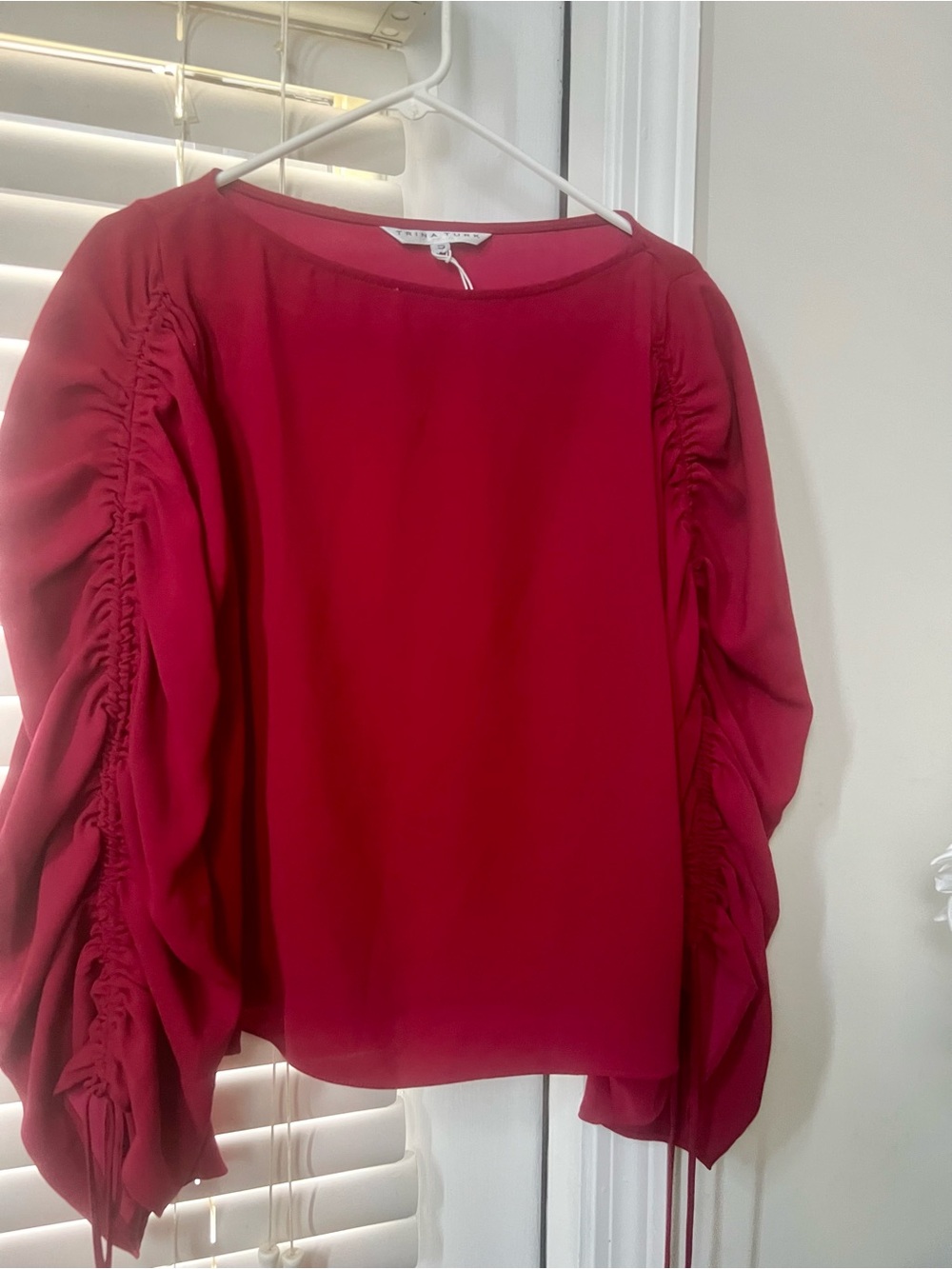 Trina Turk Red Ruched Sleeve Blouse